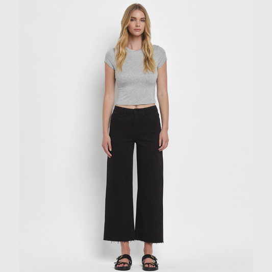 The Sarah High Rise Black Crop Wide Leg Jeans