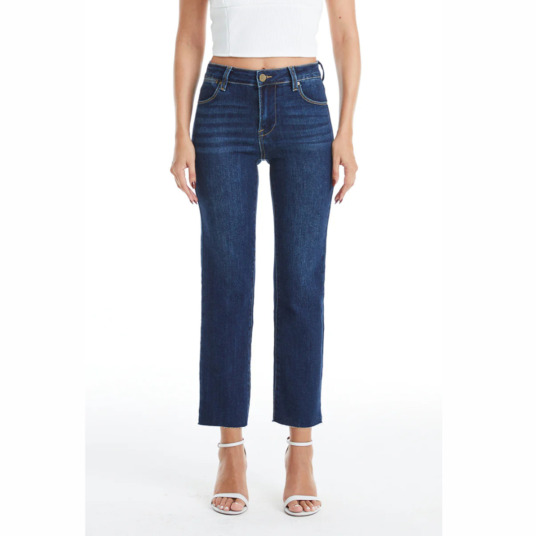 The Becky Mid Rise Straight Raw Edge Denim Jeans