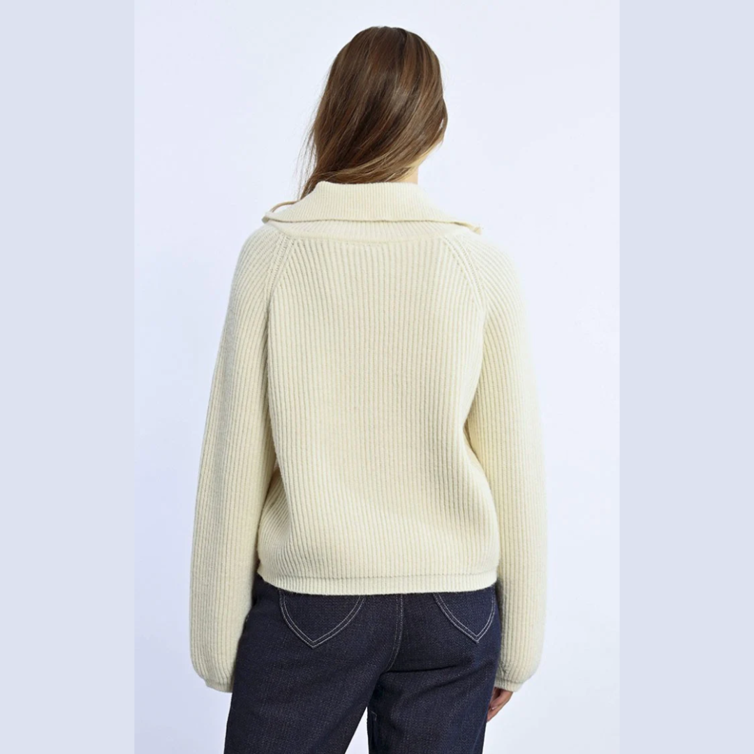 Snow Bunny Ribbed Zip-Neck Cardi