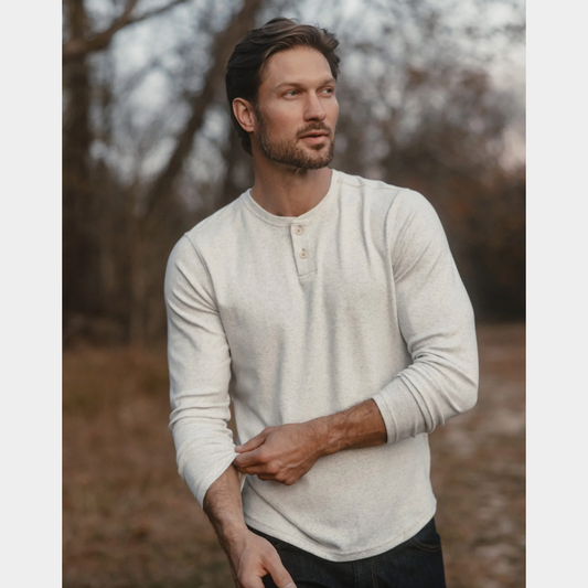 Men's Puremeso Two Button Henley in Stone