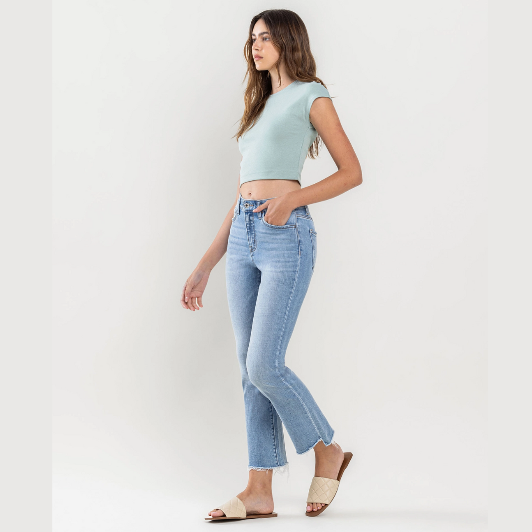 The Bella Victoria High Rise Raw Step Hem Crop Flare Jeans