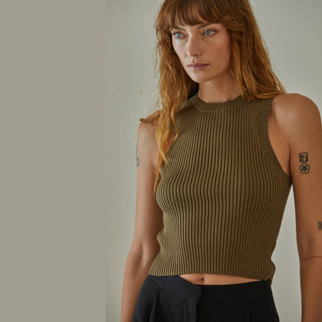 Olive Ribbed Tank