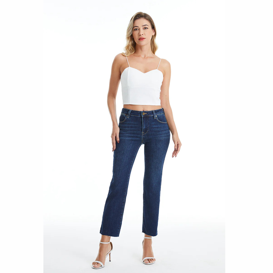 The Becky Mid Rise Straight Raw Edge Denim Jeans