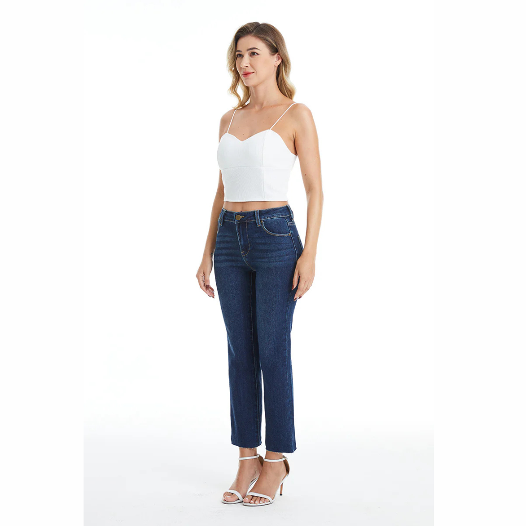 The Becky Mid Rise Straight Raw Edge Denim Jeans