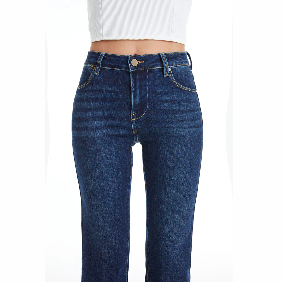 The Becky Mid Rise Straight Raw Edge Denim Jeans